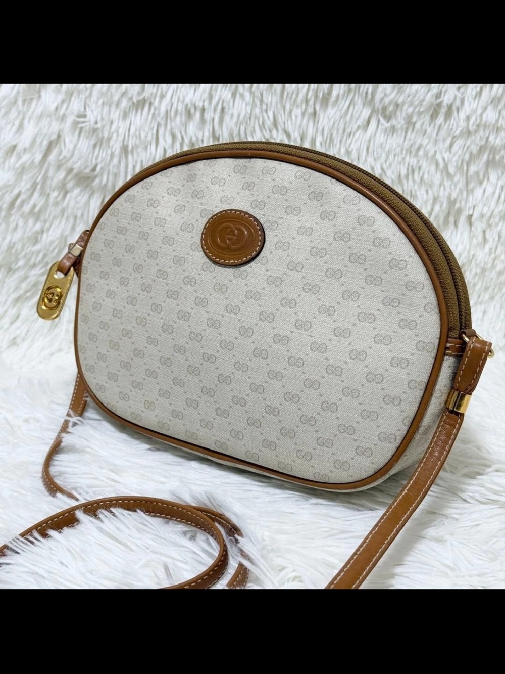 Gucci Cream and Tan Monogram Crossbody Bag
